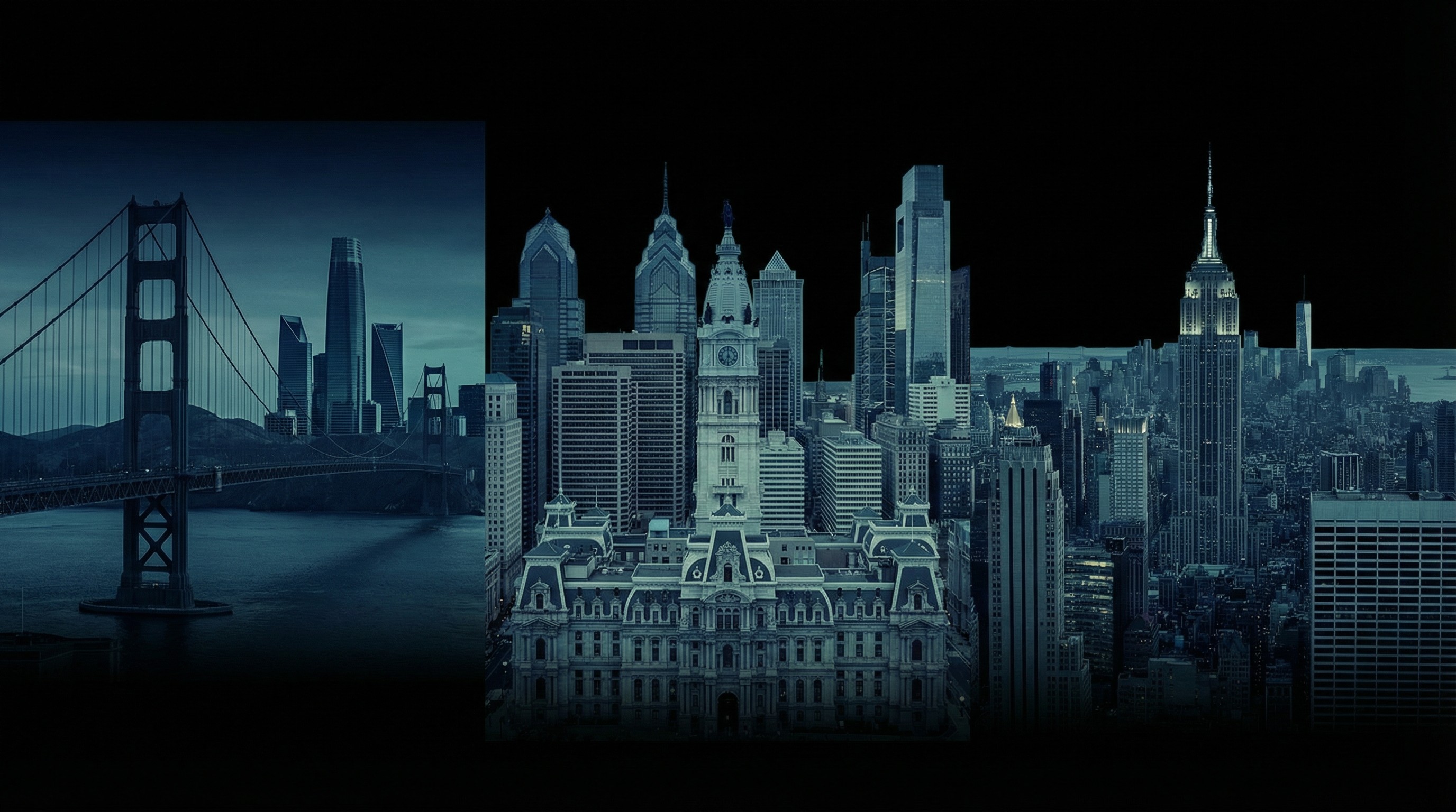 SF, Philadelphia, and NY Skyline